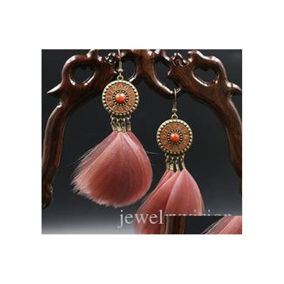 

Dangle Chandelier Fashion Jewelry Womens Vintage Circar Glaze Fluffy Feather Tassel Long Earrings Drop Delivery Dhxpw