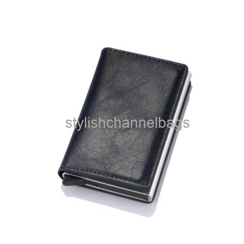 

Wallets Aluminum Metal Credit Business Mini Card Wallet Carbon Fiber Cardholder Man Women Smart Wallet Business Card Holder Rfid Case 0204/23, Blue