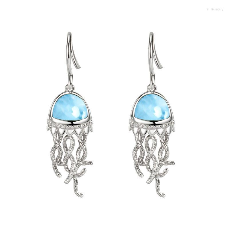 

Dangle Earrings & Chandelier Arrivals Real 925 Sterling Silver Natural Larimar Jellyfish For Women's Drop GiftDangle Mill22