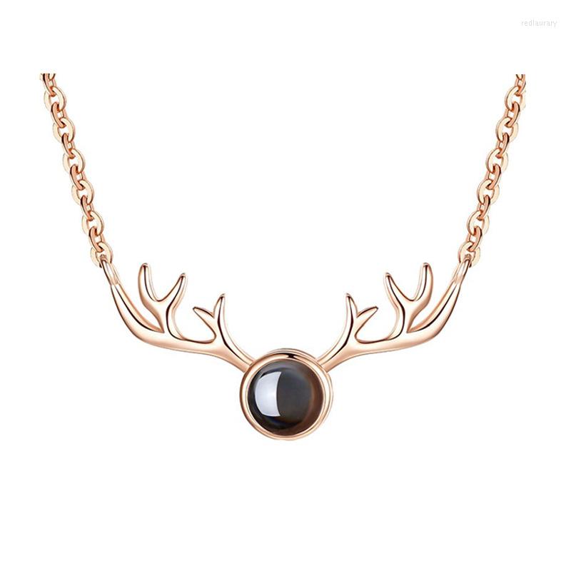 

Chains 100 Languages I Love You Necklace Female Antlers Pure Silver Color Ornaments Projection Valentine's Day Gift