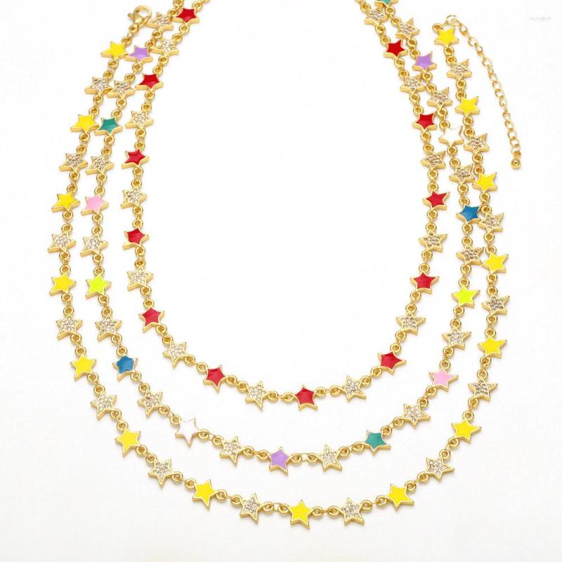 

Pendant Necklaces Y2K Copper Gold Plated Stars Charm Necklace Bohemian Colorful Enamel Chain Choker For Women 2023 Trend Jewelry Gifts