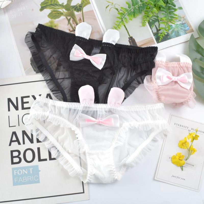 

Women's Panties Sexy Underwear Women Mesh Ears Three-dimensional Hollow Lace Ruffled Seamless Cartoon Students, Pink