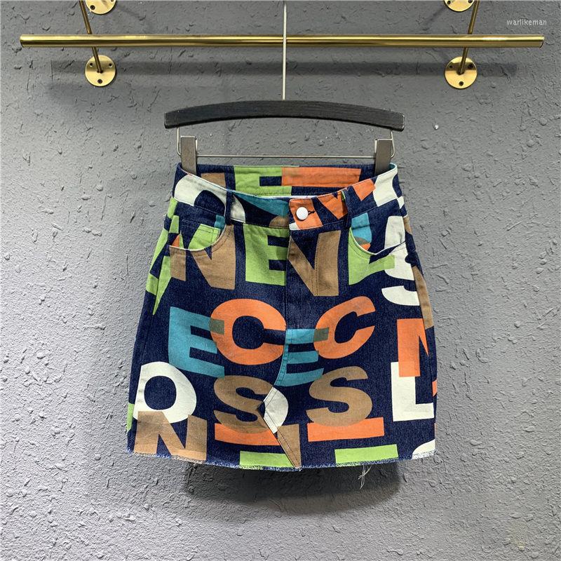 

Skirts High Waist Letter Print Denim Skirt For Women, Mixed