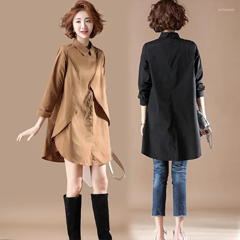 

Women's Blouses Women Spring Autumn Temperament Shirt Skirt 2023 Female Mid-Length Zipper Tops Women's Pullover Loose Long-Sleeved Dress, Brown