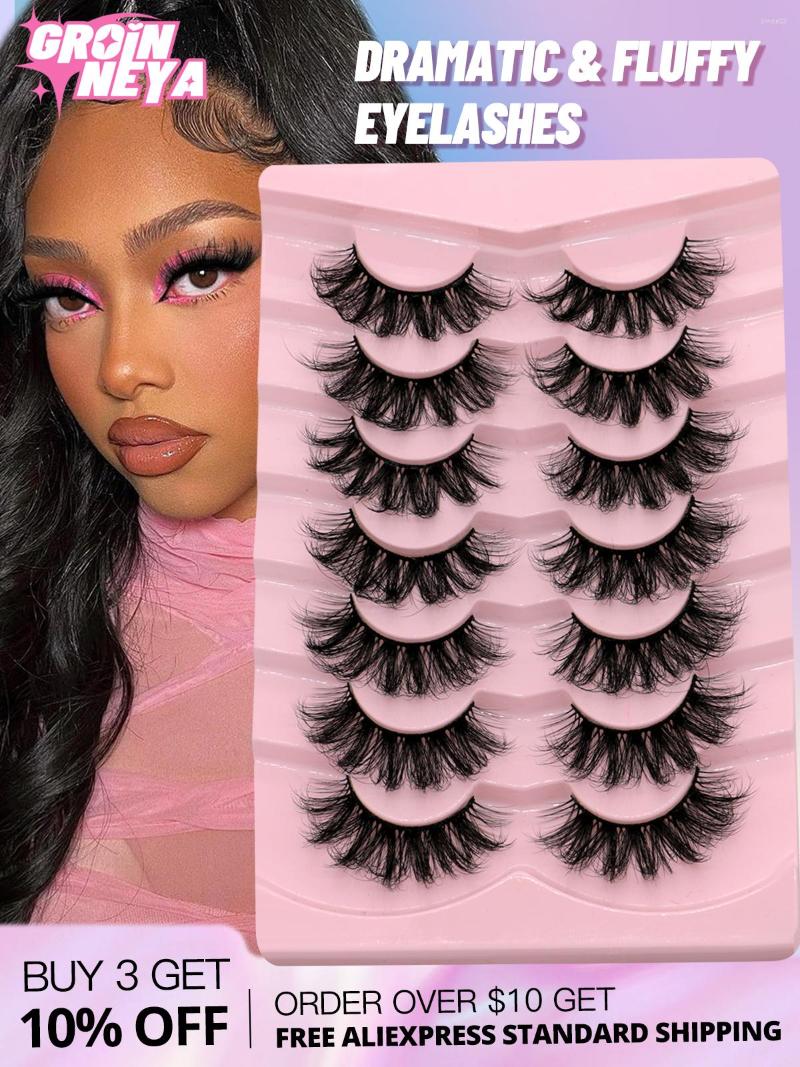 

False Eyelashes GROINNEYA 5/7 Pairs Fluffy Mink Lashes Faux Long Lasting EyelashesDramatic Volume Extension Thick