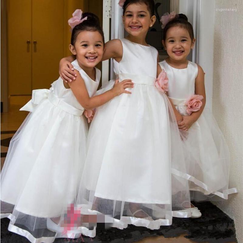 

Girl Dresses Top Quality Kids Flower Girls For Wedding Hand Made Flowers Jewel First Communion Princess Gowns Pearls Little, Red