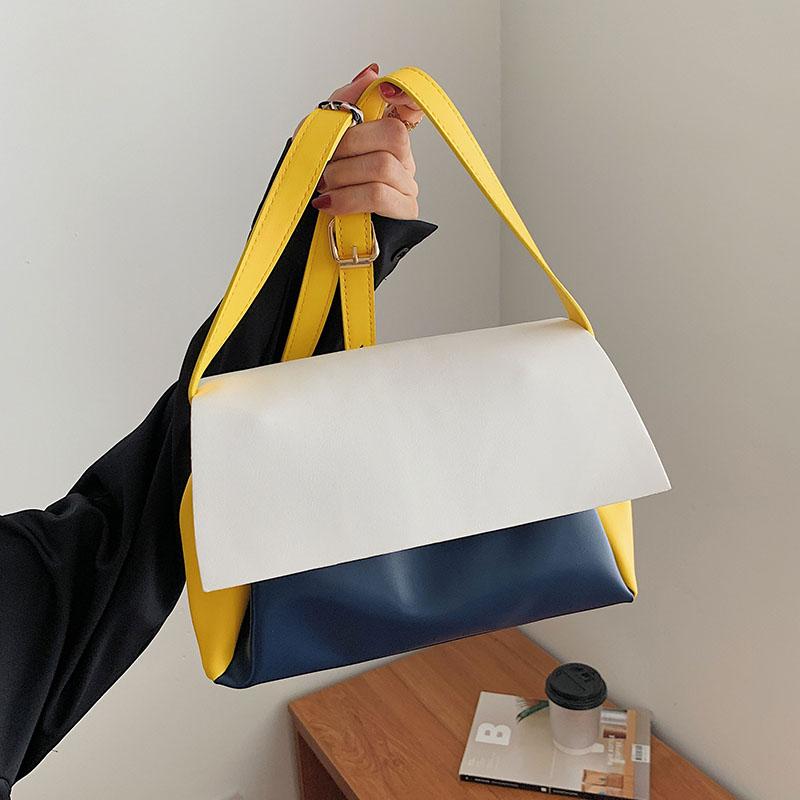 

Evening Bags Vintage Fashion Female Tote Bag 2023 High Quality PU Leather Women Designer Handbag Color Contrast Shoulder Messenger, Black