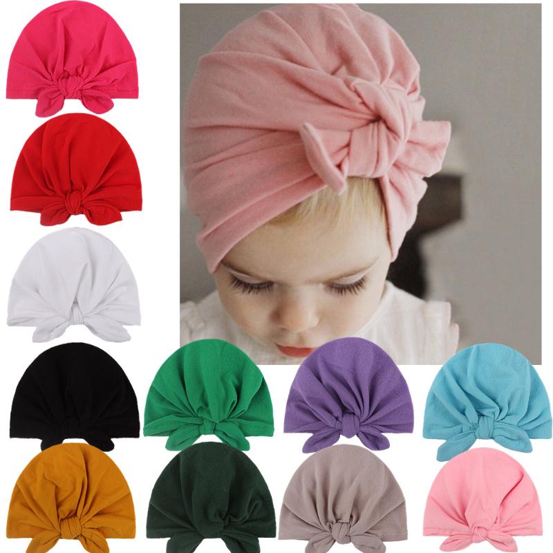 

Hats Caps & Born Baby Kids Girls Soft Turban Cap Beanie Solid Bow Knot Wrap, White