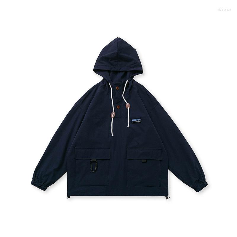 

Men' Jackets Japan Korean Men Streetwear Loose Casual Pullover Hooded Jacket Male Cityboy Fashion Outdoor Windbreaker Coat Unisex Outerwear, Black
