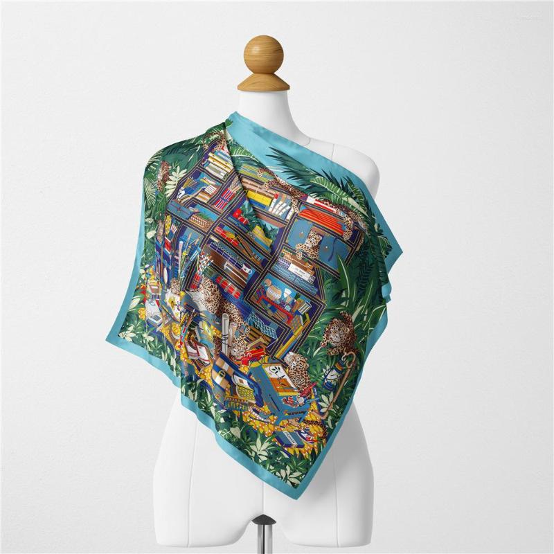 

Scarves 53cm Small Square Ladies Neck Scarf Top Quality Jungle Animal Leopard Printing Decorative Twill Imitation Silk Shawls