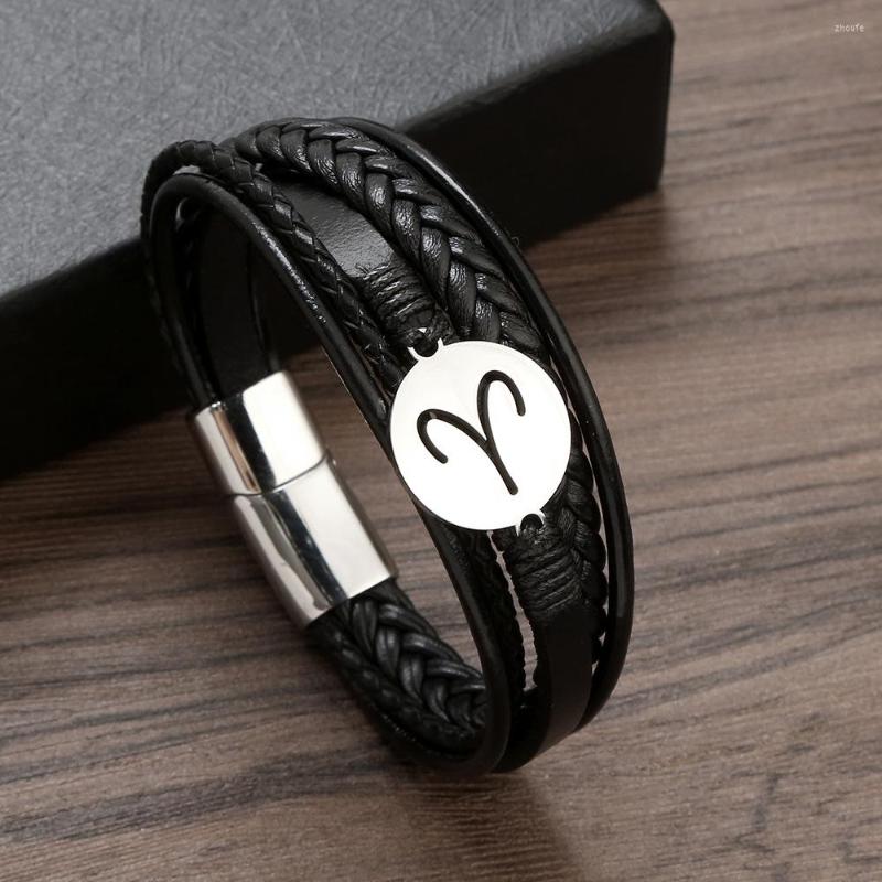 

Bangle 12 Constellation Fashion Stainless Steel Leather Men's For Bracelet Woven Lovers Gift