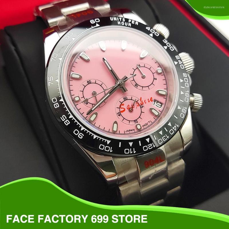 

Wristwatches The 40mm Quartz Chronograph Pink Men's Watch Uses VK63 Movement Sapphire Crystal Panda Clock