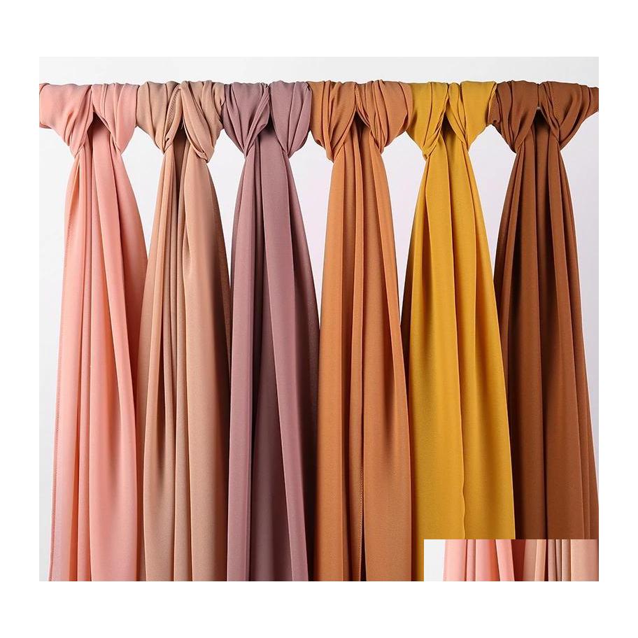 

Scarves Malaysian Premium Chiffon Scarf Wrap Plain/Solid Color Muslim Women Hijab Headscarf Summer Islamic Long Shawl Pashmina 180X7 Dh5Lo