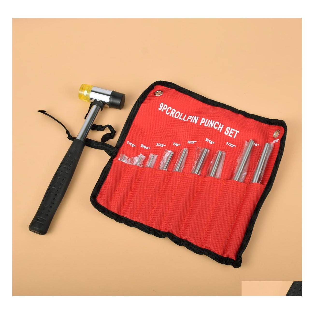 

Others Tactical Accessories 9Pcs Roll Professional Pin Punch Set Double Faced Soft Rubber Mallet Hammer Combo Gun Catch Up Case Tool Dh3Nz, Black