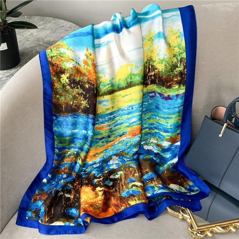 

Scarves Oil Paint Scarf Women Silk Echarpe Long Bandana Foulard Femme Spring Hijab Summer Beach Pareo For LadiesScarvesScarves Kiml22