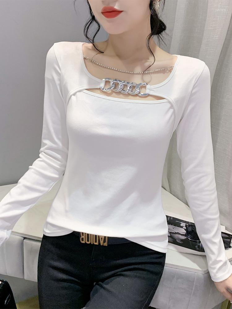

Women's T Shirts 2023 For Women O-neck TunicT Korean Fashion Y2k Tees Tops Long Sleeve Tunic Chain T-shirts Ropa Mujer, Black