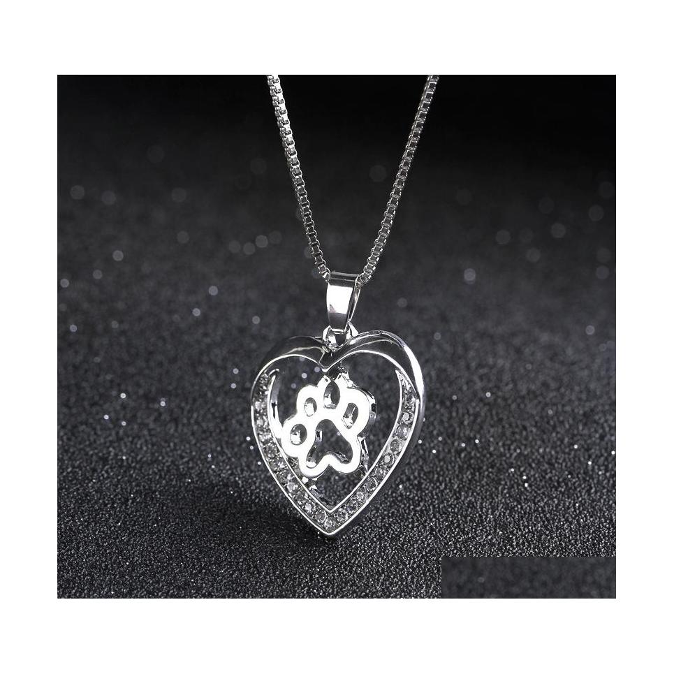 

Pendant Necklaces Pretty High Quality Pet Dog Paw Love Heart Sier Color Choker For Women Jewelry Necklace Vipjewel Drop Delivery Pend Dhhvw