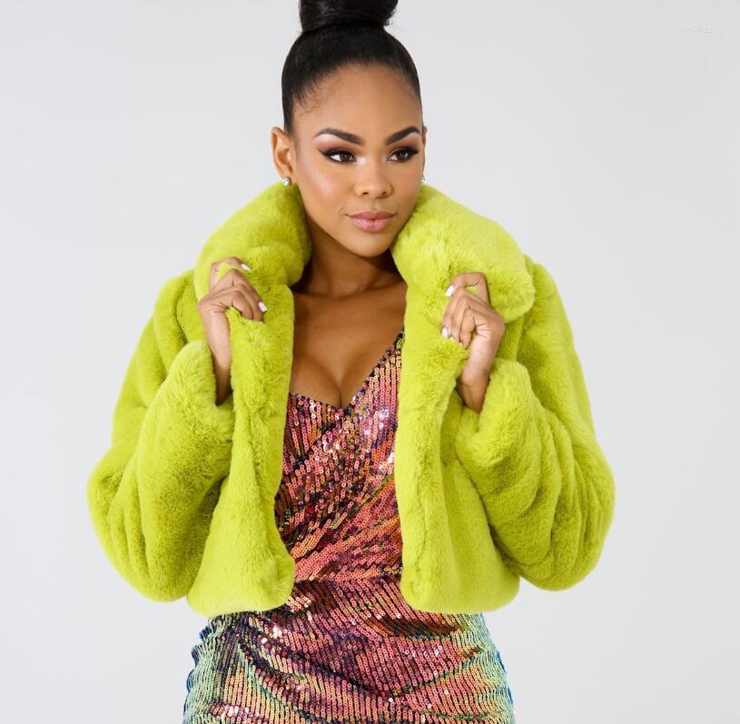 

Women' Jackets Sexy Warm Fluffy Faux Fur Coats Short Furry Fake Women Cropped Jacket Open Stitch Overcoat 6 Colors XXL, Green