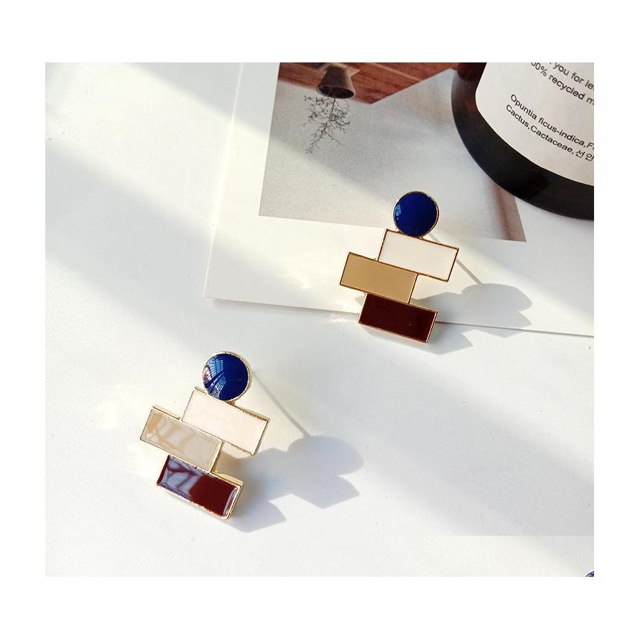 

Stud Fashion Jewelry S925 Sier Post Earrings Glazed Contrast Color Geometric Drop Delivery Dhfha