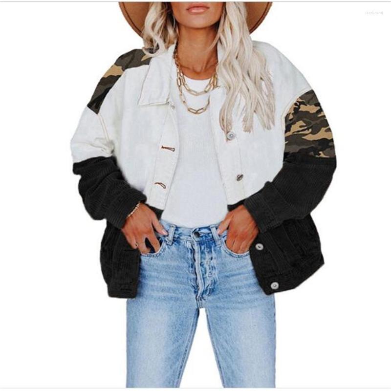 

Women's Jackets Autumn 2023 Europe-USA Style Women/Girl Lapel Leopard Grain Camouflage Splicing Single-Breasted Long Sleeve Casual Loose