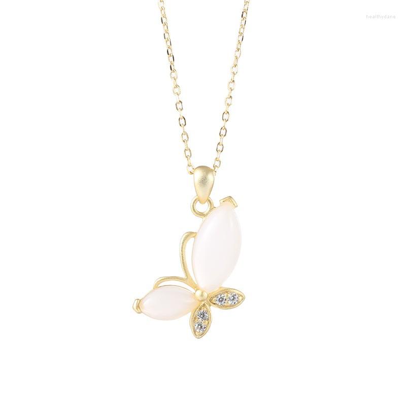 

Chains XL158 ZFSILVER 925 Sterling Silver Fashion Hetian Jade Classic Gold Retro Butterfly Necklace For Girl Women Wedding Jewelry Gift