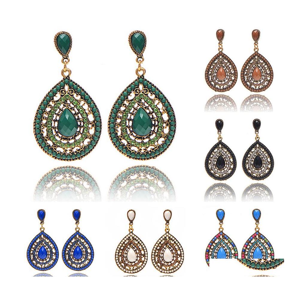 

Dangle Chandelier Bohemian Water Drop Earring Vintage Ethnic Teardrop Crystal Beaded Statement Earrings For Women Boho Fashion Jew Otptb