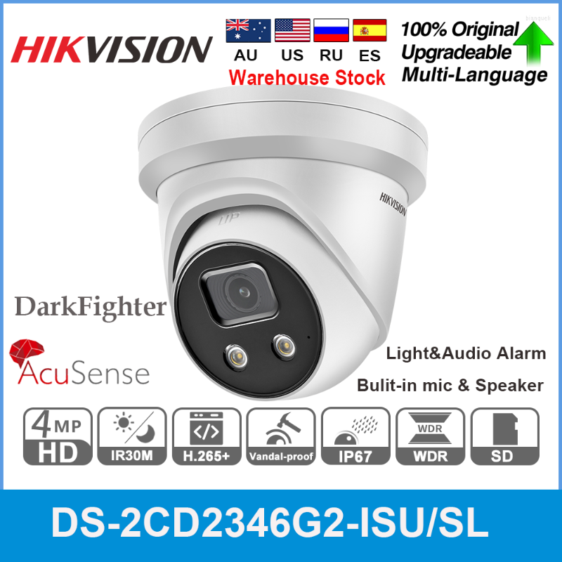 

Hikvision 4MP IP Camera DS-2CD2346G2-ISU/SL POE IR 40M AcuSense Darkfighter Built-in Microphone & Speaker Light Alarm APP