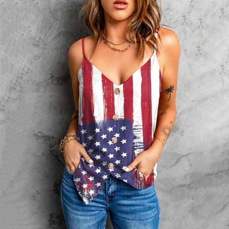 

Women' Tanks Women' V Neck Button Down Strappy Tank Tops Loose Casual Print Sleeveless Cami Shirts Blouses Camiseta Tirantes Mujer, Red