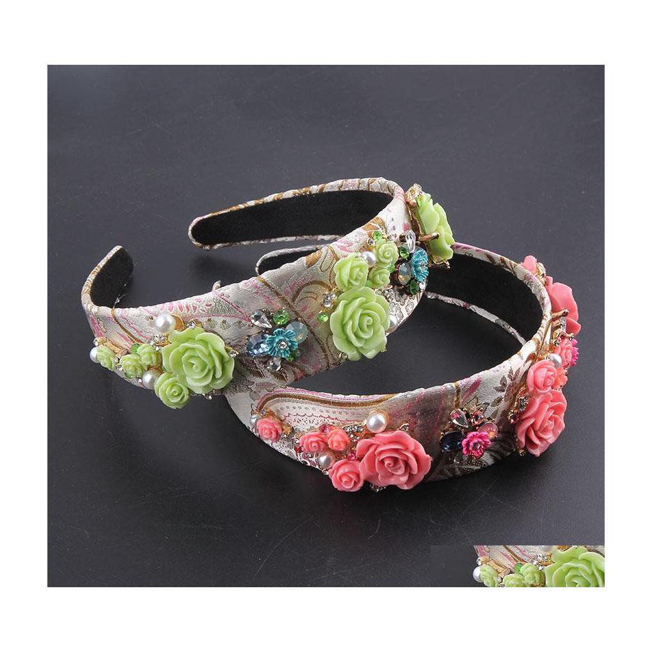 

Headbands Vintage Luxury Big Flower Rhinestone Headband Hairband Headdress For Women Drop Delivery Jewelry Hairjewelry Dht9A