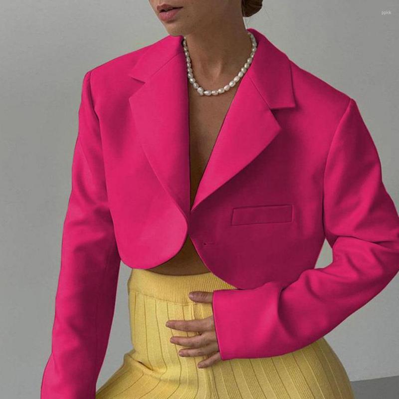 

Women's Suits Chic Cropped Blazer Long Sleeves Anti-Pilling Women Single Button Short Type Coat, Black