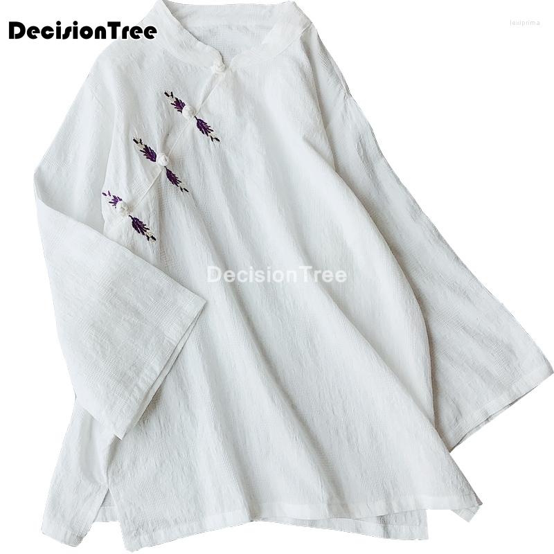 

Ethnic Clothing 2023 Chinese Style Cotton Linen Top Retro Loose Daily Casual Tops Women Traditional Chiffon Blouses Ladies