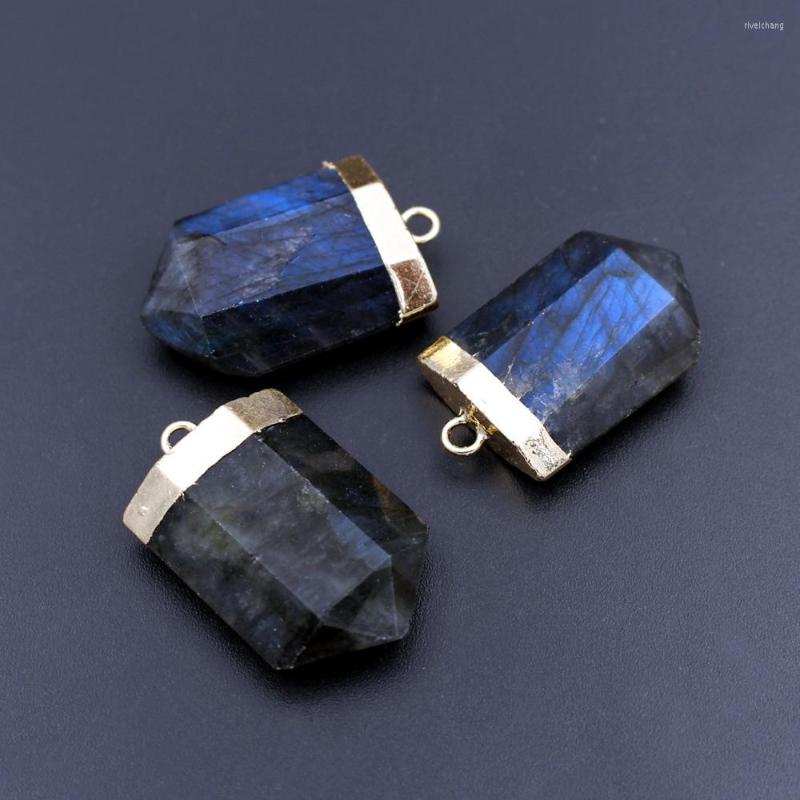 

Pendant Necklaces 3pcs Gold Plated Faceted Natural Blue Labradorite Stone Point Pendants Charms For DIY Handcrafts Chains Necklace Jewelry