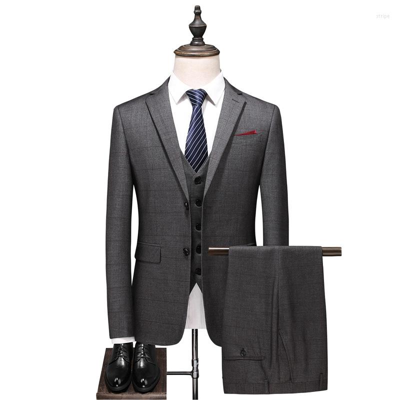 

Men' Suits Brand Slim Fit Wool Plaid Suit Men Classic 3 Piece Mens Wedding Business Casual Grey Men' Formal, Same as the picture