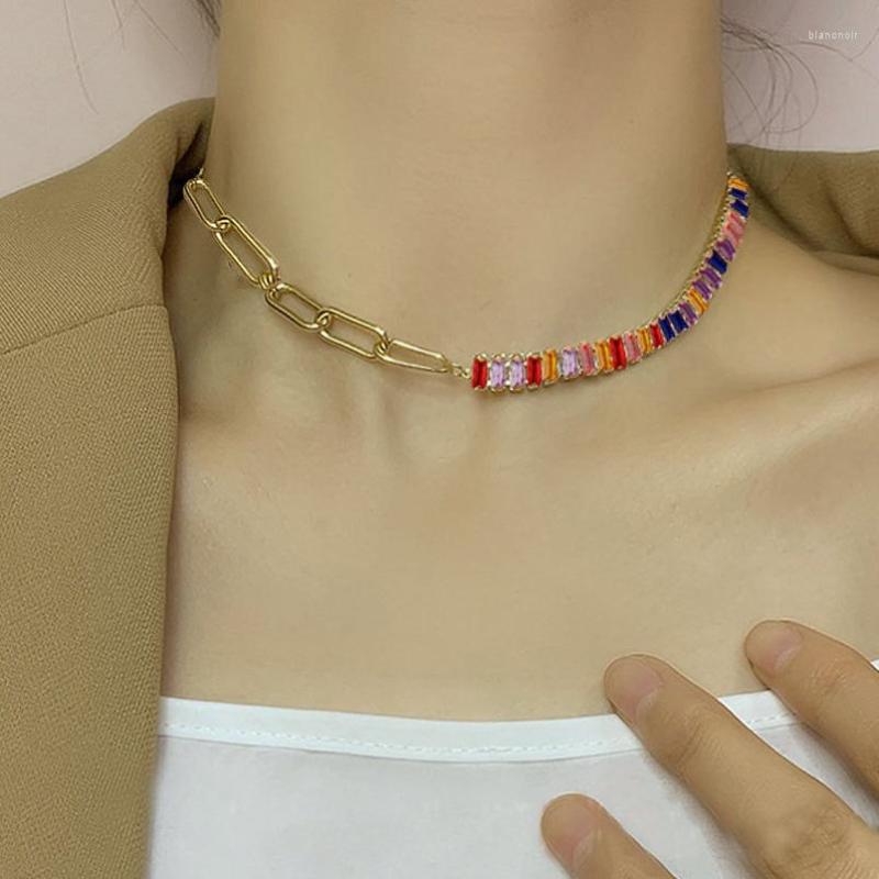 

Choker 2023 European Geometric Color Crystal Necklaces Personality Fashion Gold Clavicle Chain Necklace Women Female Jewelry