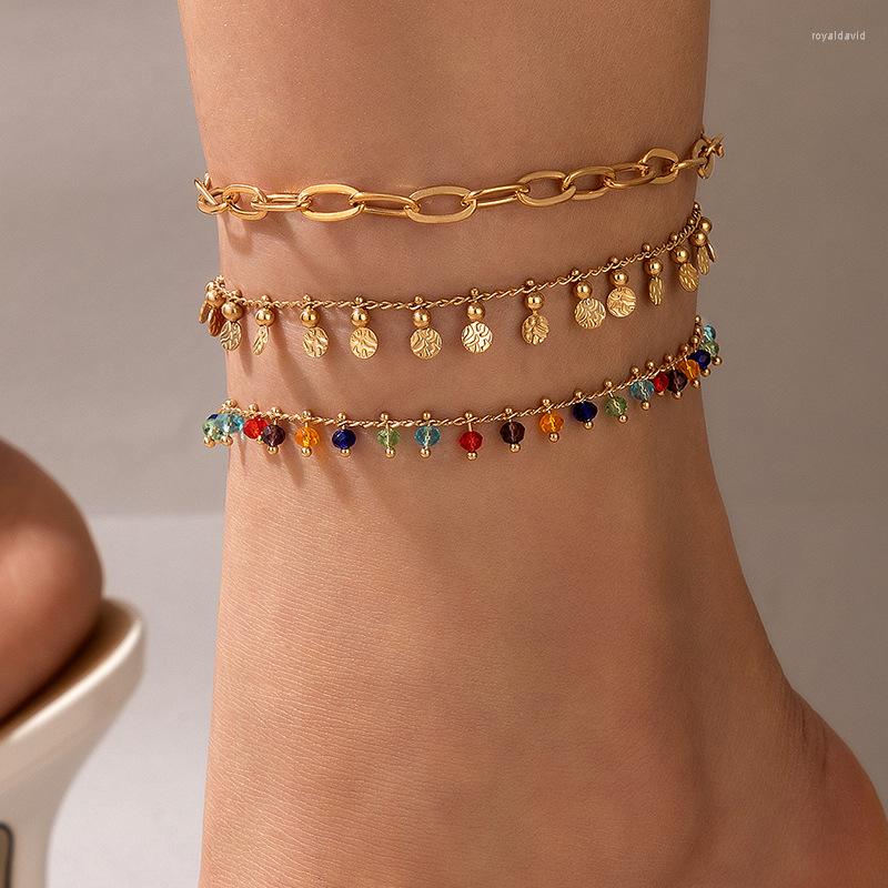 

Anklets Fashion Simple Creative Round Piece Color Rice Bead Pendant Set Niche Design Sense Personality Geometric Temperament Anklet