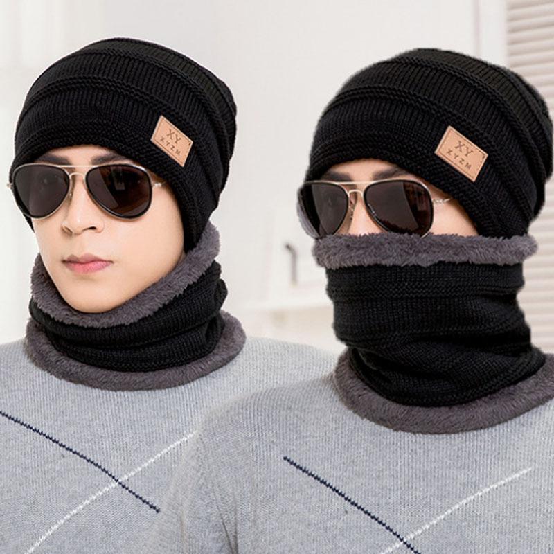 

Beanies Beanie/Skull Caps Winter Hat Cover Cap Collar Suit Plush Thickened Wool Men's Korean Autumn Knitting, Black