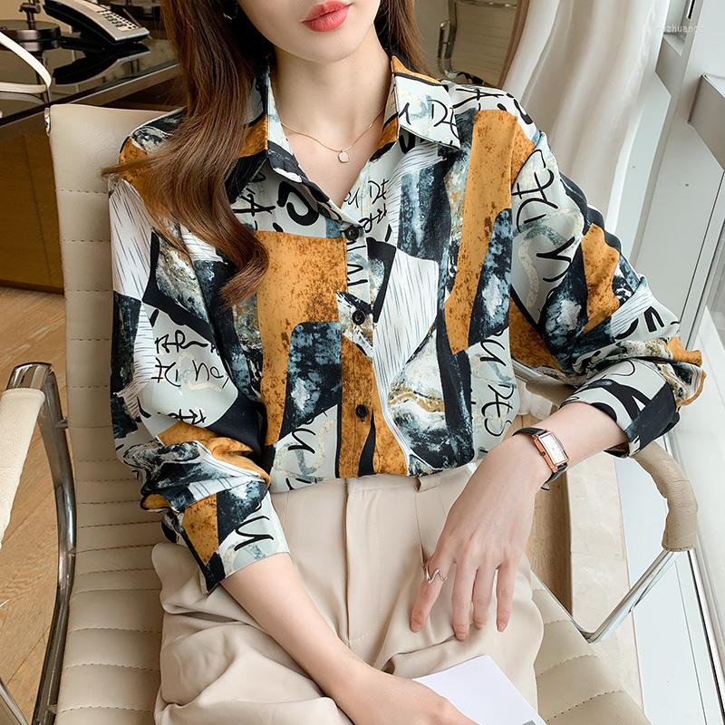 

Women' Blouses Button Up Shirts Long Sleeve Spring Autumn Chiffon Shirt Printed Office Lady Ladies Tops Fashion Womne Blouse 520G, Green