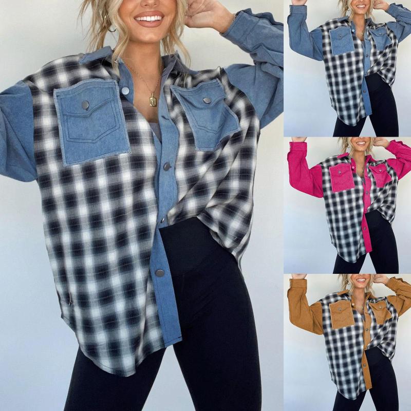 

Women's Blouses Days Of The Shirts For Women Women's Plaid Light Weight Thin Long Jacket Womens Tees Pack Button Down Shirt, Hot pink