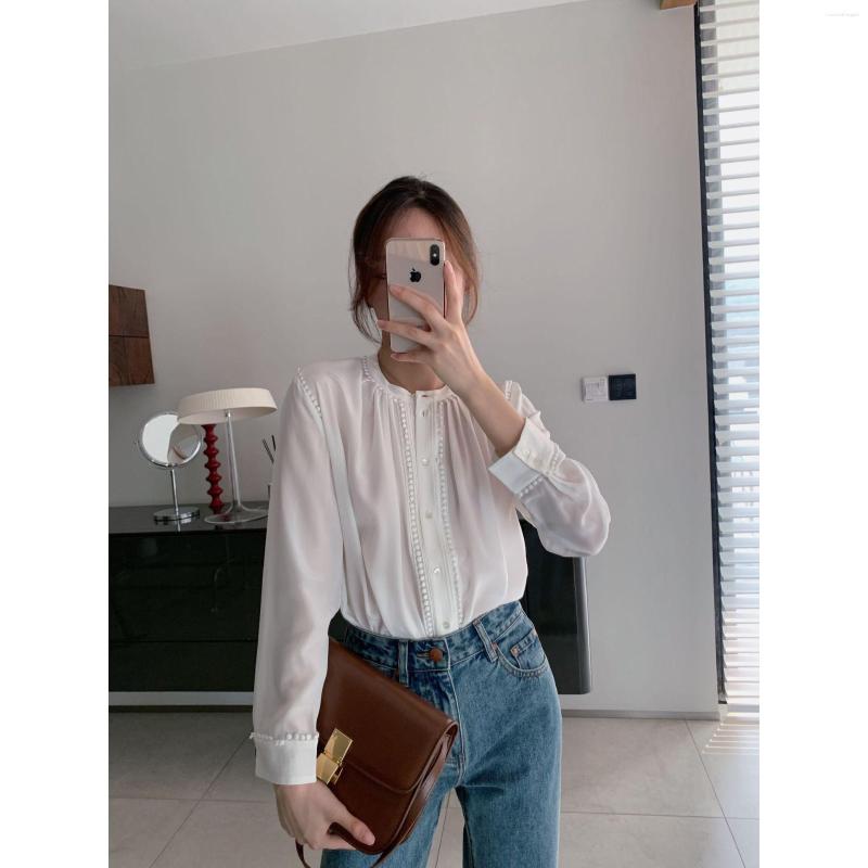 

Women's Blouses Women Shirt Silk Cardamom Lace Small Stand-up Collar Top, Yellow