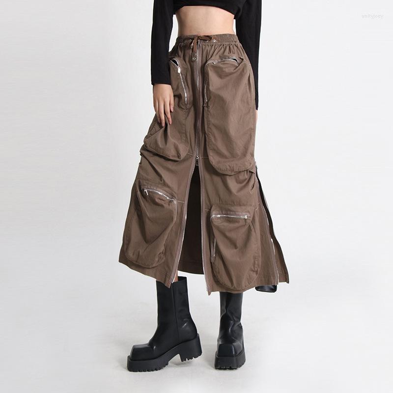 

Skirts Harajuku Cargo Skirt Women Casual Zipper Loose High Waist Long Y2k Autumn 2023 Female Bottom Korean, Nuclear color