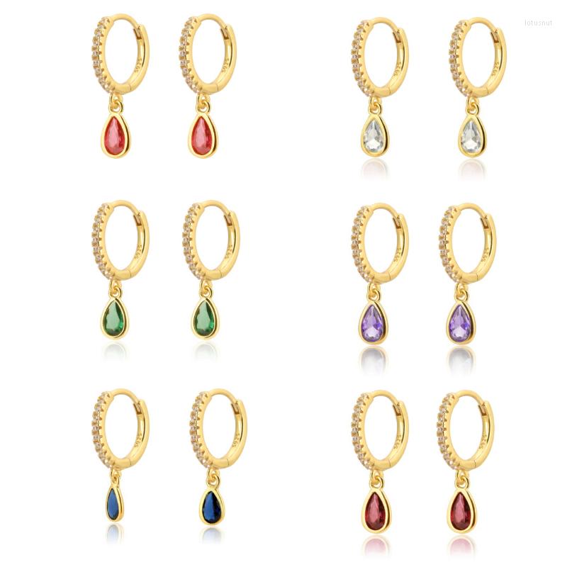 

Hoop Earrings Fashion Colored Zircon Water Drop Small Dangle Pendant For Women Jewelry Pendientes Accessories