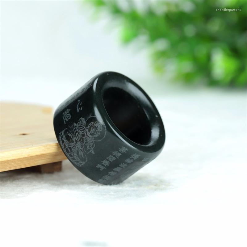 

Cluster Rings Selling / Hand-carve Hetian Cyan Jade Finger Ring Fashion Jewelry Men Women Luck Gifts Amulet