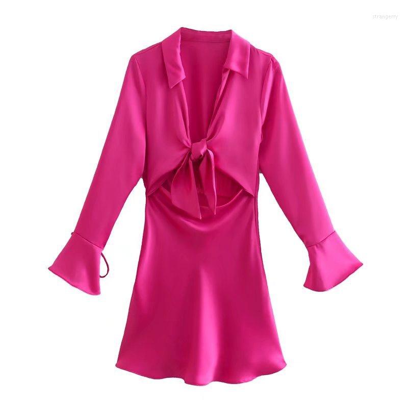 

Casual Dresses 2023 Women Sexy Dress Bodycon Deep V-Neck Long-Sleeve Cut Out Club Summer Tie Front Ashionable Silk-Satin Mini Solid, As shown