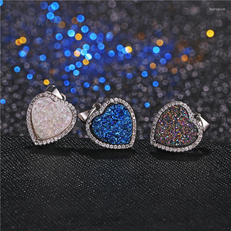 

Pendant Necklaces Luxury Jewelry Accessories Titanium Druzy Micro Zircon Heart Shape Necklace Charm Silver Color Electroplating DP158