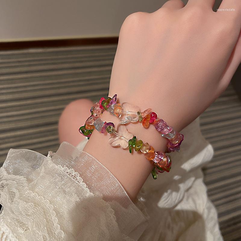 

Strand Korean Irregular Colorful Stone Butterfly Bracelet For Women Girl Sweet Charms Bracelets Fashion Jewelry Accessories Wholesale