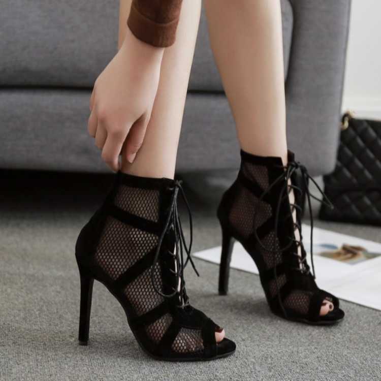 

Dress Shoes Summer Women Ankle Boots Sexy High Heels Dance Shoes Mesh Hollow Out Breathable Female Sandals Fashion Party Stiletto Sandals G230203, Black