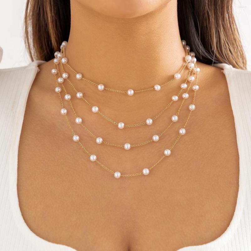 

Choker Salircon Fashion Multi-layer Metal Chain Imitation Pearl Necklace For Women Romantic Charm Wedding Party Jewelry