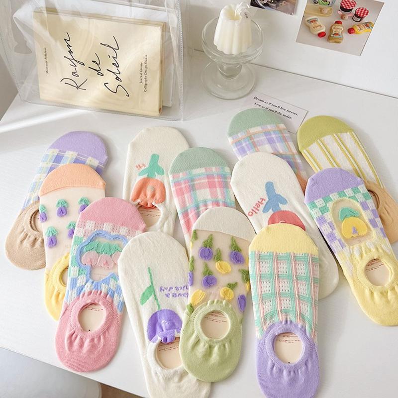 

Women Socks & Hosiery Simple Spring Invisible Fashion Cute Colorful Harajuku Tulip Plaid Sock Slippers Cotton Boat SocksSocks