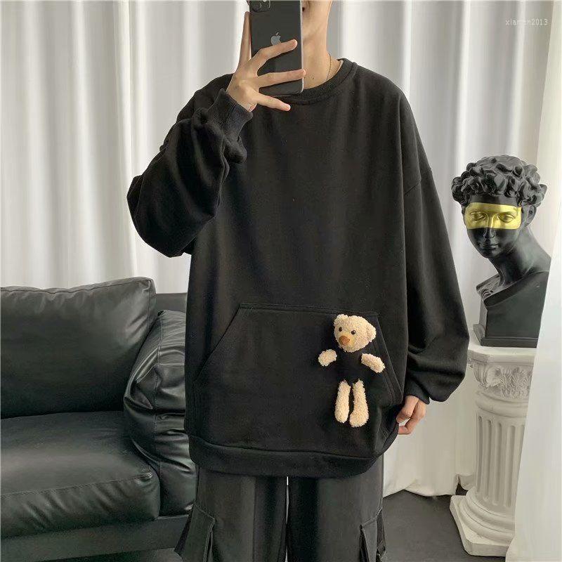 

Men's Hoodies 2023 Korean Version Of The Neutral Loose Couple StreetTrendCasualPlusCashmereAutumnAnd WinterThree-dimensional Bear Pullover, Black