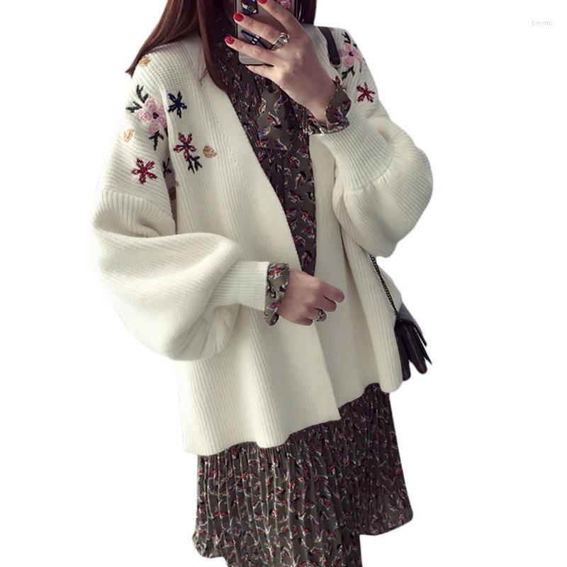 

Women's Knits Women Long Sleeve Knitted Cardigan Elegant Embroidery Sweater Casual Autumn Coats Outwear Fashion Winter Harajuku Veste Femme, Black